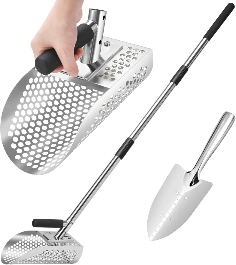 Pala forata in acciaio con manico lungo per metal detector