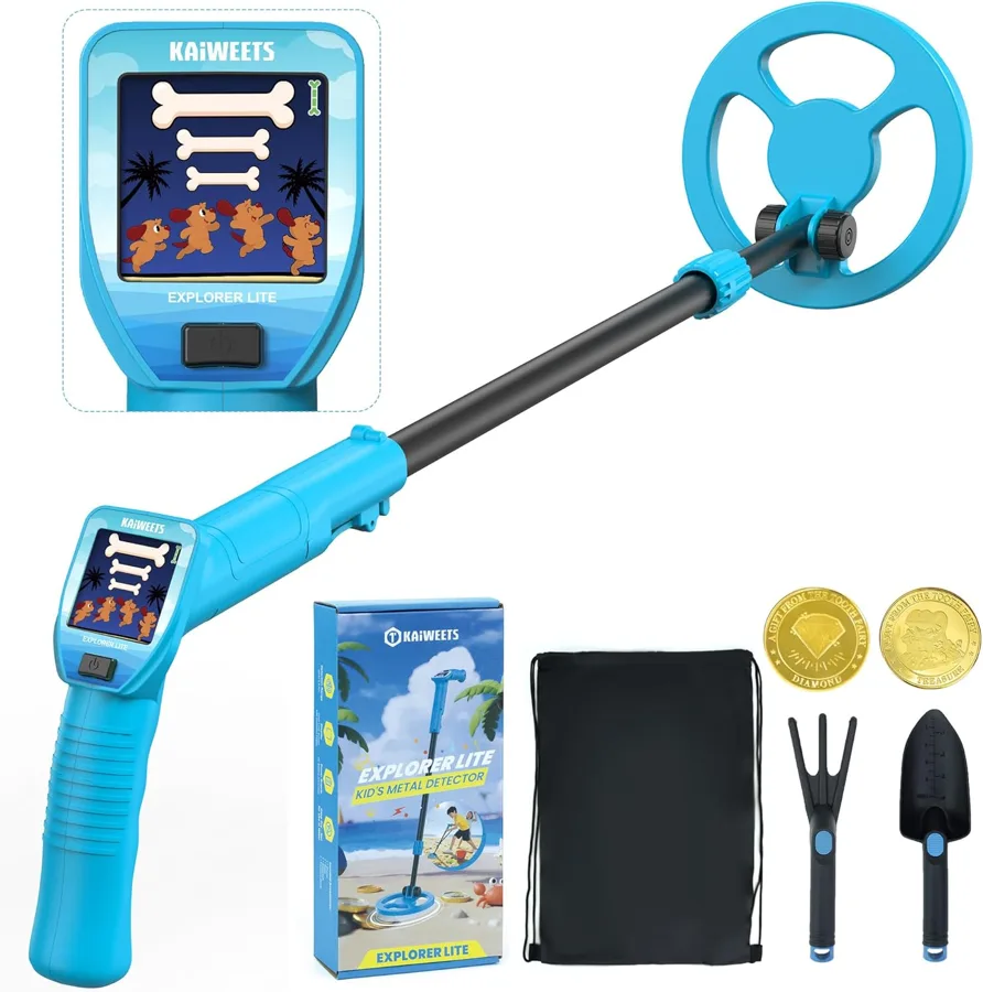 Metal detector KAIWEETS Explorer per bambini con zainetto, paletta e rastrello